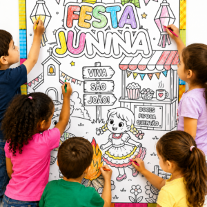 Cartaz Colaborativo para Colorir Junino