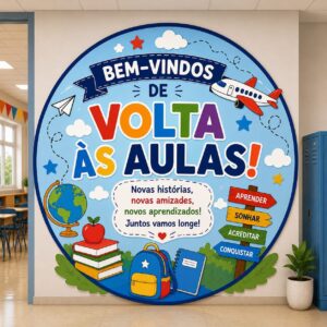 Painel + cartão  recesso volta às aulas