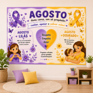 Agosto lilás / dourado quadrado