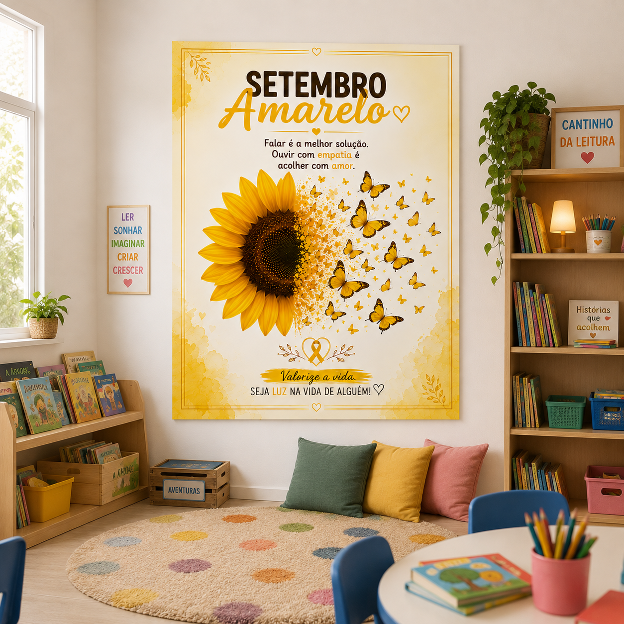 SETEMBRO AMARELO GIRASSOL E BORBOLETAS