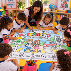 Painel colorir semana do trânsito